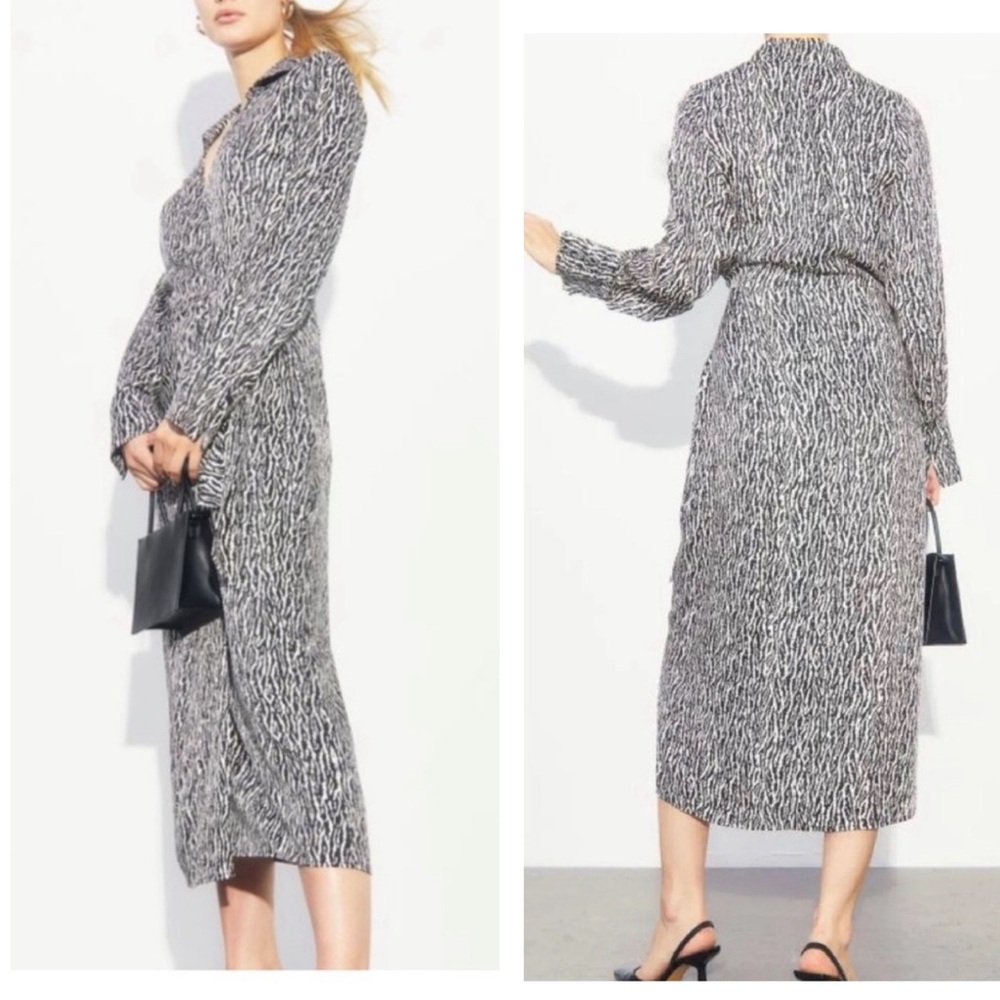 H&M Women’s Satin Wrap Dress Calf-Length V-Neck Long Sleeve, Size S